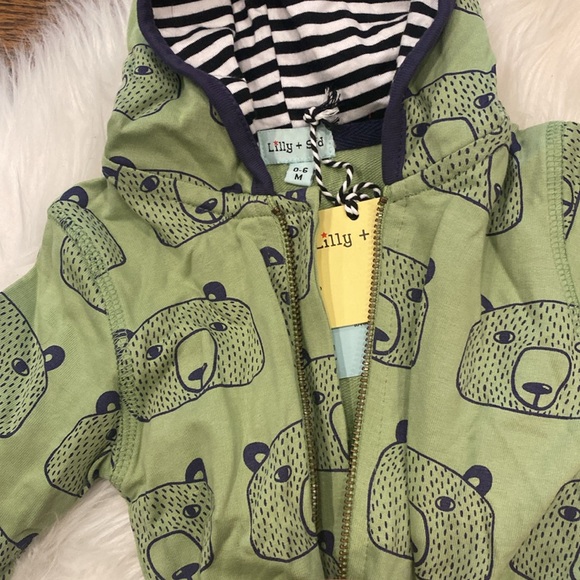 Lilly + Sid 0-6m Zip-up Bear Onesie with Hood NWT! - Picture 7 of 7